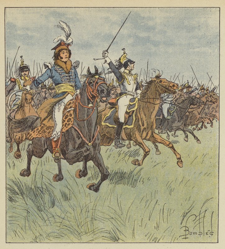 Nooit zag men iemand zo briljant, zo moedig, zo vastberaden aan het hoofd van een cavalerie door after Louis Charles Bombled