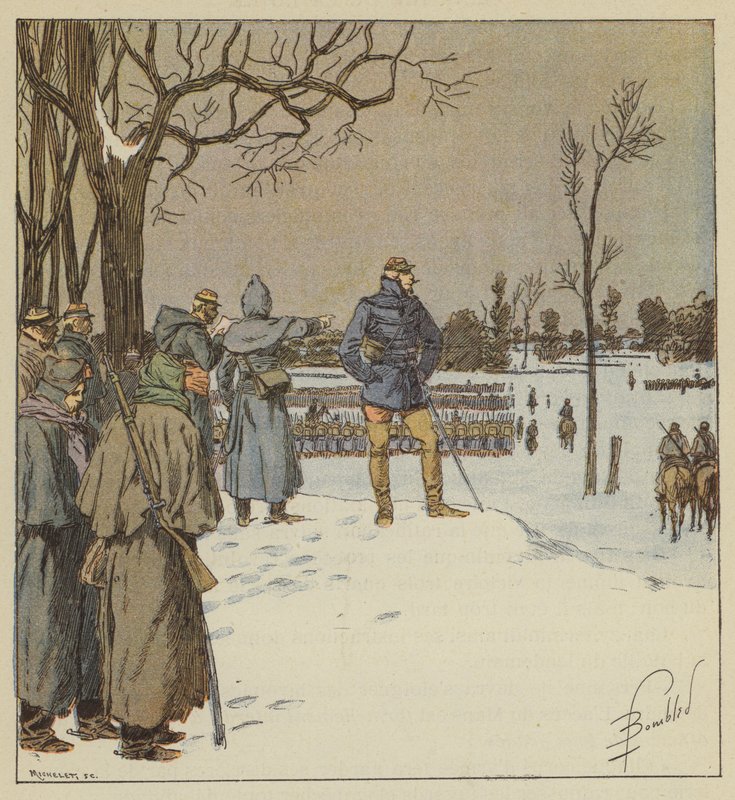 Generaal Chanzy inspecteert de frontlinies op 11 januari, voor de slag door after Louis Charles Bombled