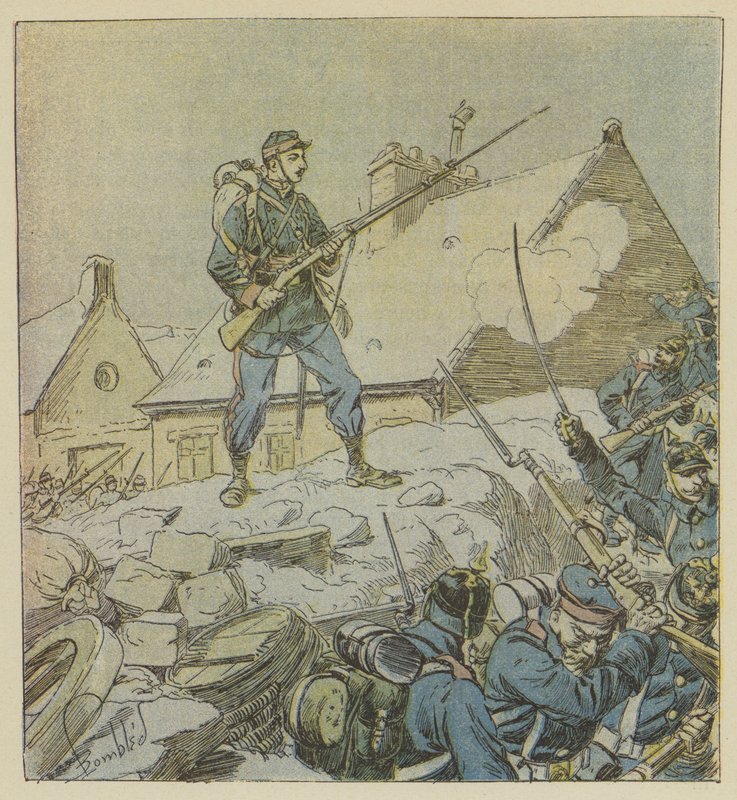 Sergeant Pitou, die moedig de barricade van Courceboeufs beklimt, beslist over de inname van het dorp door after Louis Charles Bombled
