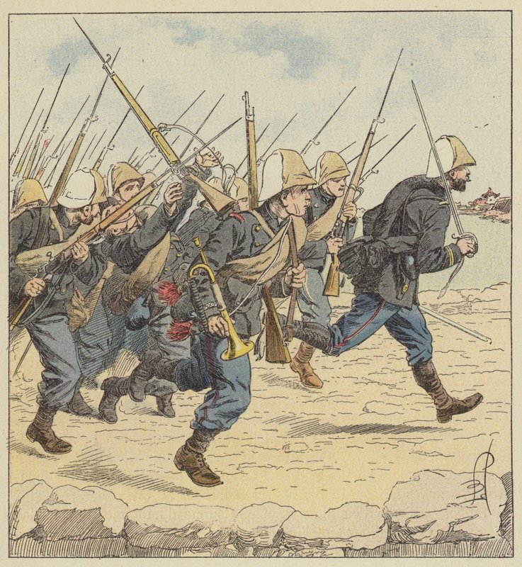 Mariniersinfanterie op de weg van Tien-Tsin door after Louis Charles Bombled