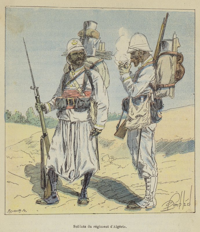 Soldaten van het Algerijnse regiment door after Louis Charles Bombled