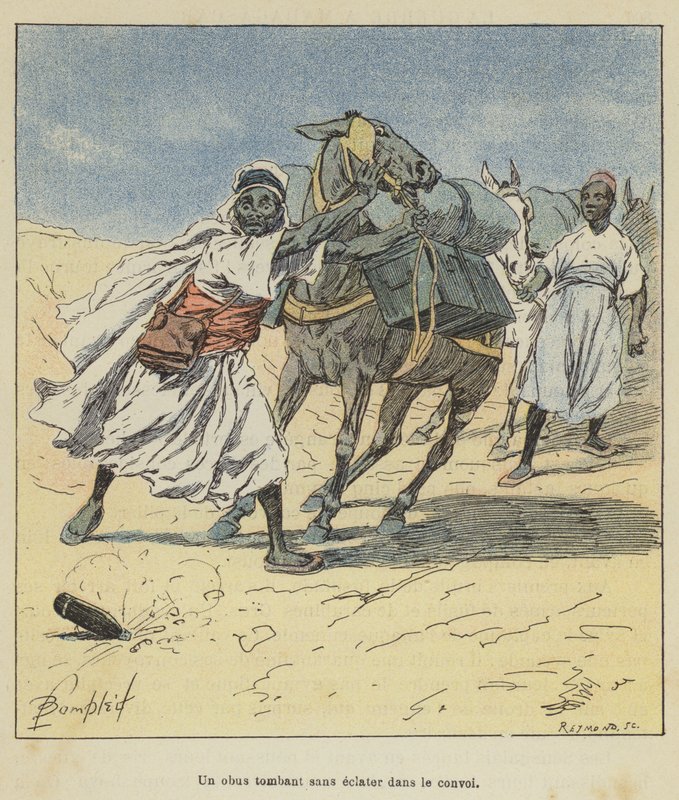 Een granaat valt zonder te ontploffen in het konvooi door after Louis Charles Bombled