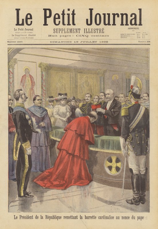 President Faure van Frankrijk plaatst de kardinaalshoed op het hoofd van de pauselijke nuntius door after Oswaldo Tofani