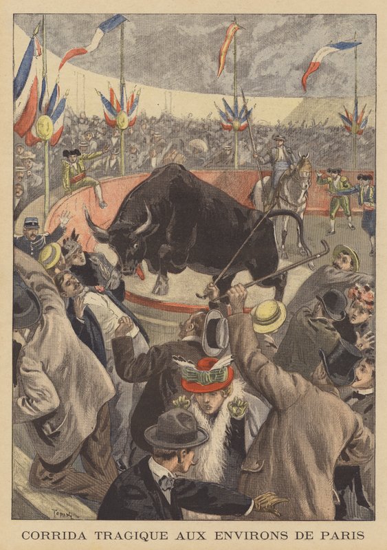 Tragische Stierengevecht aan de Rand van Parijs door after Oswaldo Tofani