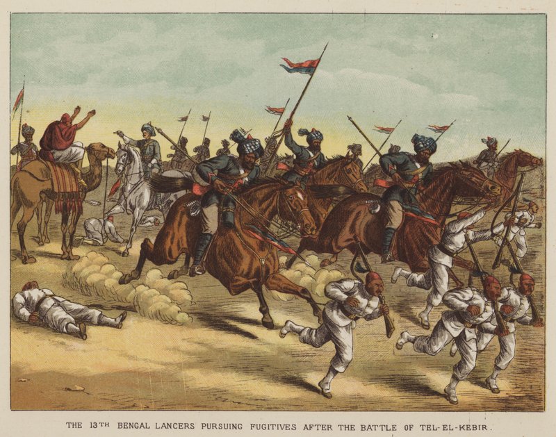 De 13e Bengal Lancers achtervolgen vluchtelingen na de Slag bij Tel-El-Kebir door after Richard Simkin