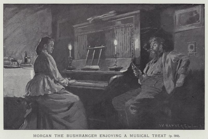 Morgan de struikrover geniet van een muzikaal optreden door after William Hatherell