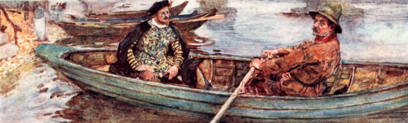 Shakespeare met een roeier die over de Theems, Londen, wordt geroeid door after William Hatherell