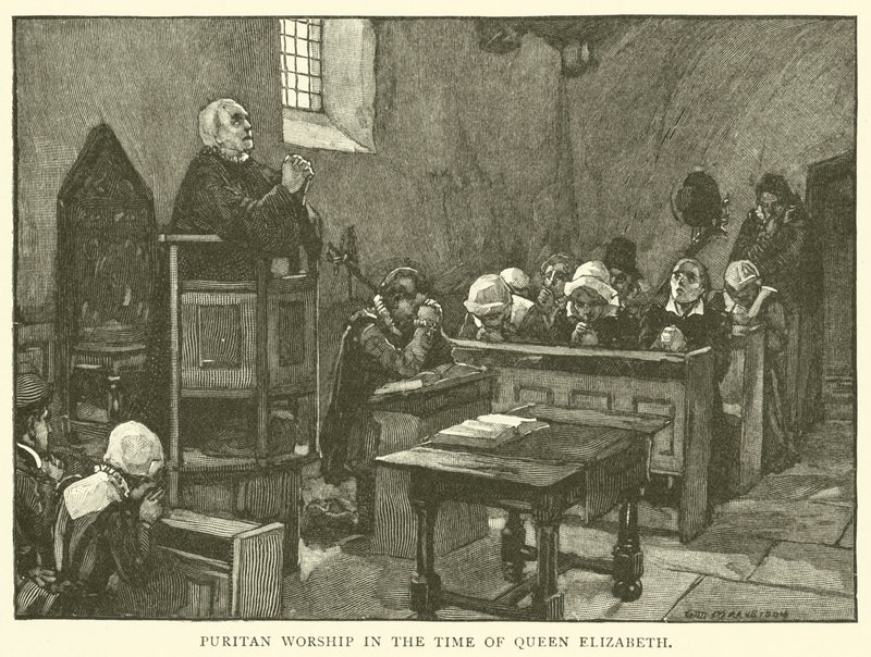 Puriteinse eredienst in de tijd van koningin Elizabeth door after William Henry Margetson