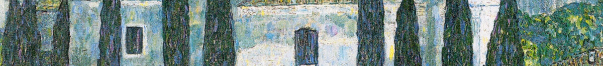 Kerk in Cassone (Gustav Klimt), Detail: Kirchenfassade mit Zypressen