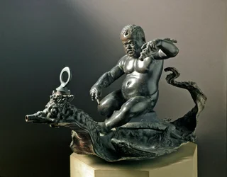 De dwerg Morgante Braccio di Bartolo, de dwerg van Cosimo I de Medici (Cosimo I de Medici). Bronzen sculptuur door Giambologna (Giovanni da Bologna of John of Bologna of Boulogne)