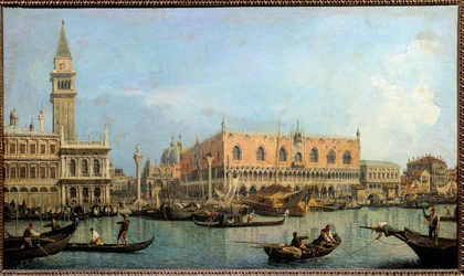 De Molo, gezien vanaf het San Marcobekken in Venetië. Schilderij van Antonio Canal, genaamd Canaletto (1697-1768), 18e eeuw. 0,47 x 0,81 m