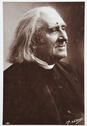 Muziek. De Hongaarse componist Franz Liszt. Foto door P. Nadar, ca 1880-85 (z/w foto)