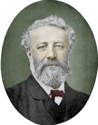 Jules Verne (1828-1905) Franse romanschrijver, foto door Nadar, ingekleurde afbeelding
