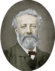 Jules Verne (1828-1905) Franse romanschrijver, foto door Nadar, ingekleurde afbeelding