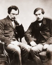 De broers Edmond de Goncourt (1822-1896) en Jules de Goncourt (1830-1870) literaire critici en Franse schrijvers, foto door Gaspard Felix Tournachon alias Felix Nadar (1820-1910) circa 1855