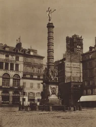 Place du Chatelet, de fontein staat op zijn oorspronkelijke plaats (zwart-wit foto)