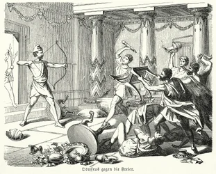 Odysseus doodt de vrijers van Penelope