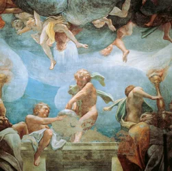 Ephebes op balkon, detail van Tenhemelopneming van Maria