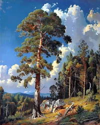 Landschap met rotsachtige kliffen  bos, muurdecor voor kantoor