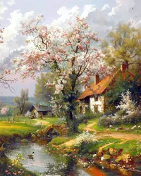 Landschap met schilderachtig pad, wanddecoratie voor slaapkamer