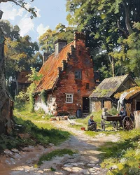 Traditioneel oud Frans luikhuis midden in de natuur, Wanddecoratie