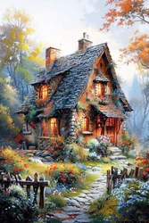 Landschap schilderij op canvas, boerderij huis schilderij, natuur muur decor