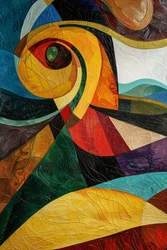 Abstract Kleurrijk Glas-in-loodpatroon, Picasso-inspiratie, wanddecoratie voor slaapkamer