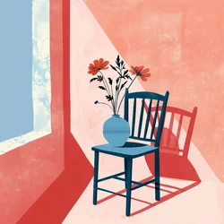 plant, stoel  keramische vaas, Boheemse stijl, Moderne wanddecoratie | print on demand