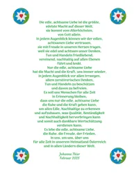 Edele, aandachtige liefde brengt ons kalmte, vreugde en vrede in ons thuisland Oostenrijk en in alle landen van de wereld.