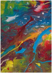 Abstract acrylverf in rood, blauw en geel