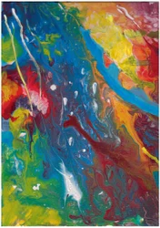 Abstract acrylverf in rood, blauw en geel