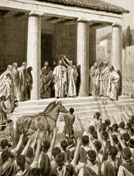 Themistocles geëerd in Sparta, illustratie uit 