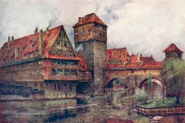 De Henkersteg, met de Wasserturm, Neurenberg, Duitsland