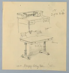 Ontwerp en Schets voor "Mahonie Schrijftafel"