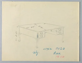 Ontwerp voor bibliotheektafel met leeuwenpootvoeten