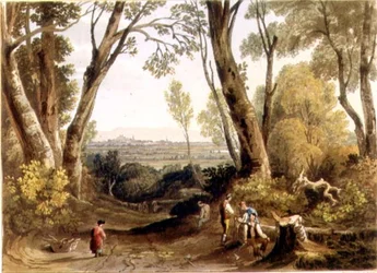 Hereford, vanaf Dynedor Hill, gegraveerd door Theodore H. A. Fielding (1781-1851), uitgegeven in 