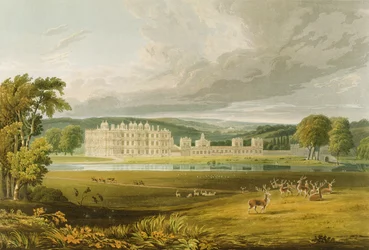 Longleat, Wiltshire, de Zetel van de Markies van Bath, naar een schets van Frederick MacKenzie, gegraveerd door Robert Havell, 1816