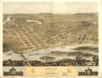Gezicht in vogelvlucht op de stad Portage, Columbia Co, Wisconsin 1868. LOC 73694548
