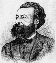 Portret van Ulrich de Fonvielle (1833-1911), Franse journalist en literator - Gravure door Lemot van 1870