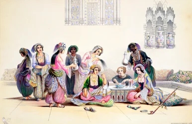 Interieur van een harem, Caïro, Egypte, midden 19e eeuw