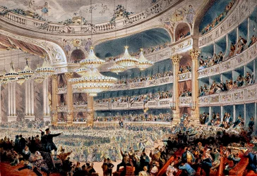 Bal in de Opera aan de rue Le Peletier in Parijs rond 1850 - Gravure door A. Provost