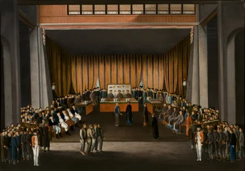Chinese rechtbank in de hal van de Britse fabriek in Canton, 9 april 1807, c.1810