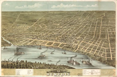Gezicht in vogelvlucht op de stad Memphis, Tennessee 1870. LOC 73694530