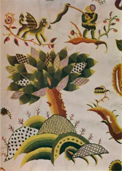 Detail van Engels Crewel Werk Bedgordijn