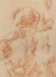 Studies van handen en buigende figuren [verso]