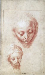 Twee studies van het hoofd van de Maagd