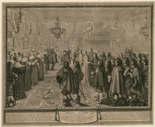 Ceremonie bij het huwelijkscontract dat te Fontainebleau werd gesloten in aanwezigheid van Hunne Majesteiten tussen Wladislaus IV, koning van Polen en Zweden [...]