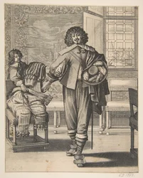 Courtier Following Edict Against Superfluity in Dress, midden 17e eeuw