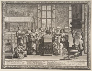 Vrouwen aan Tafel Tijdens de Afwezigheid van Hun Echtgenoten, ca. 1635-36