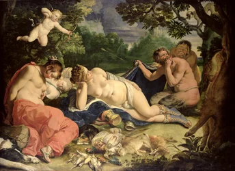 Diana en slapende nimfen, bezocht door saters, 1620